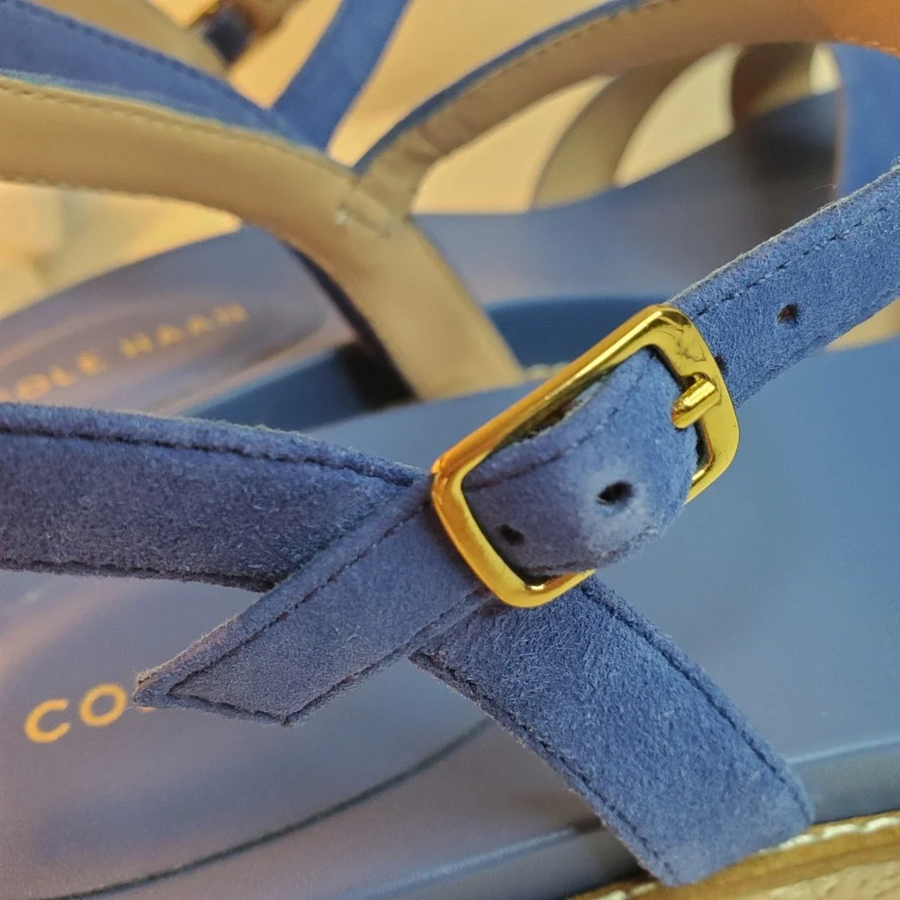 Cole Haan Cloudfeel Blue Suede Espadrille Wedge Sandals W31919 Womens 11